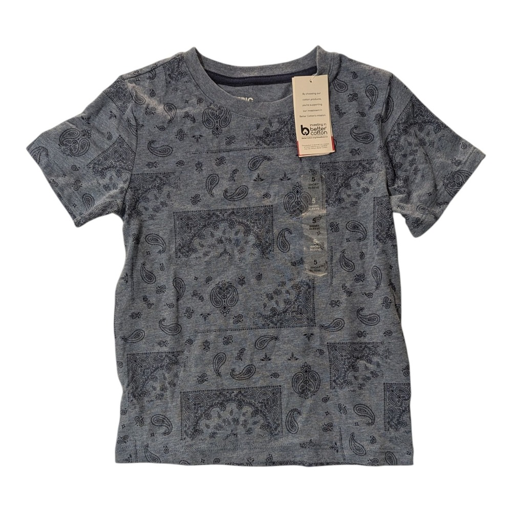 BBC-2 Epic Threads Kids Graphic Print Tee Size 5 - Blue Bandana Paisley